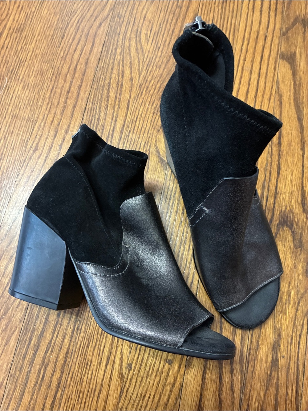 Naked feet Black Leather open toe Ankle Boots size 7.5